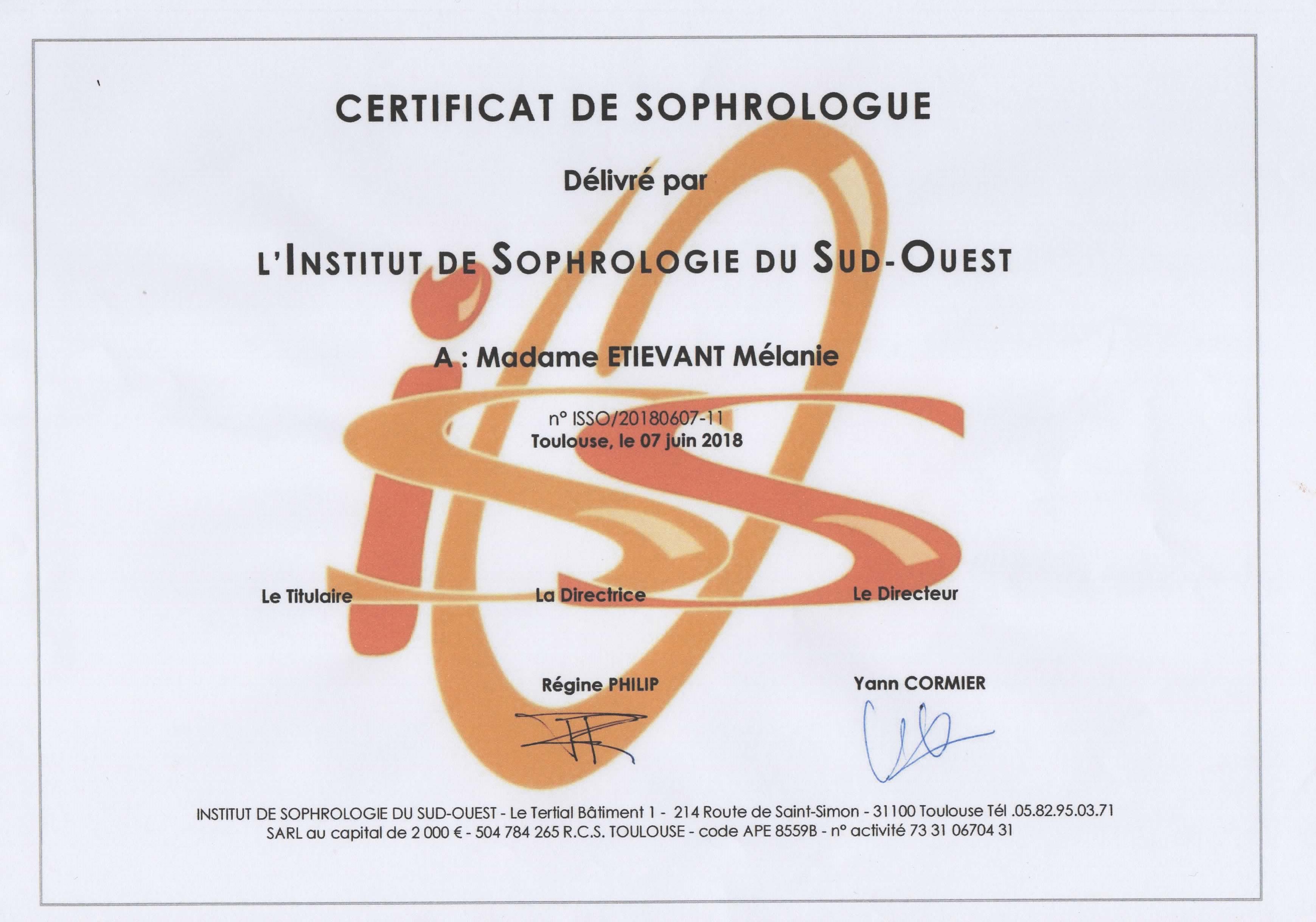 Diplome sophrologie melanie etievant